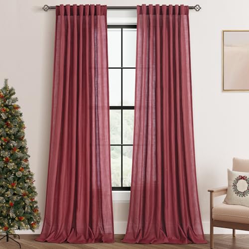 Burgundy Curtains for Living Room Back Tab Modern Farmhouse Semi Sheer Burgundy Curtains 120 inches Long 2 Panels Set Muted Neutral Window Curtain for Dining Room Bedroom 52x120 (Burgundy / 52"W x 120"L (Pack of 2))