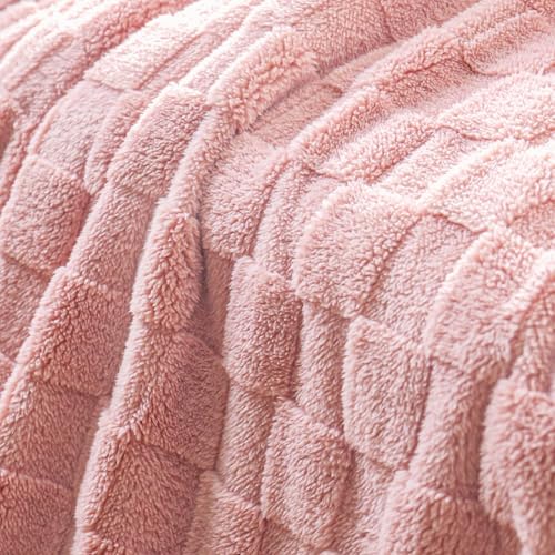 3D Checkered Fleece King Blanket for Bed (Pink / King (104"x90"))
