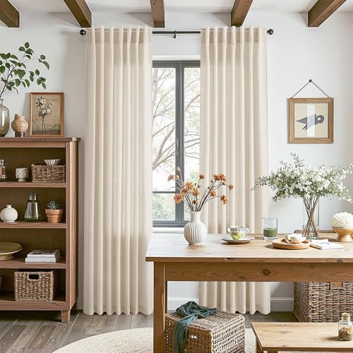 Extra Long 120 Inch Curtains for Living Room Cream Beige Linen Light Filtering Semi Sheer Curtain Back Tab Modern Farmhouse Decor Floor to Ceiling High Window for Bedroom 52x120 (52"W x 120"L (Pack of 2) / Cream Beige)