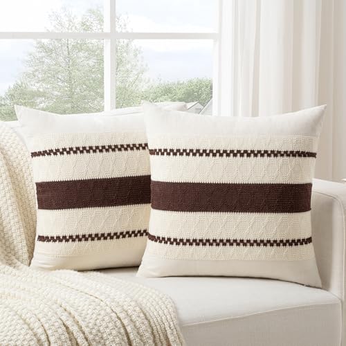 Set of 1 Boho Brown Decorative Throw Pillow Cover 16x16 Inch for Couch Bed Sofa (16" x 16" (Pack of 1) / Brown)