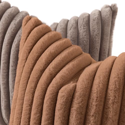 Fall Faux Fur Throw Pillow Covers 24x24 Set of 2 Brown (Brown / 24" x 24" (Pack of 2))