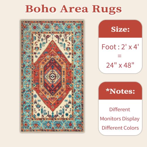 2x4 Washable Non Slip Boho Runner Rug for Entryway (Orange/Multi / 2' x 4' (Rectangular))