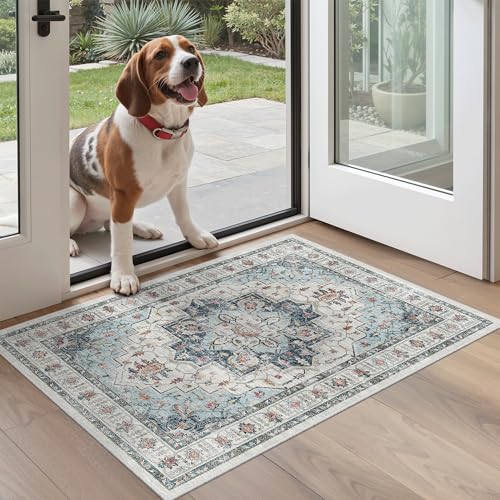 Washable Area Rug 2x3 Small Entryway Rugs Non (Blue / 2' x 3' (Rectangular))