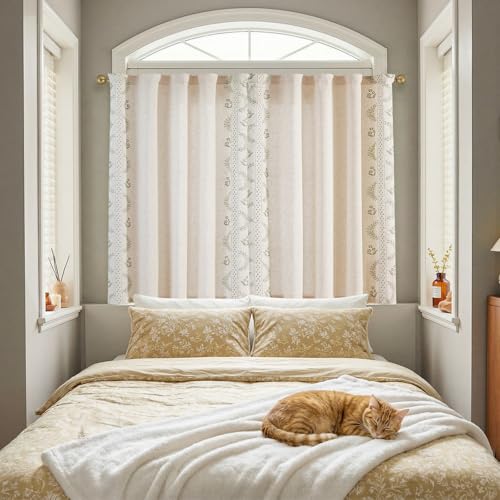Green Floral Linen Kitchen Tier Curtains 50x45 Inch 2 Panels (A| Sage / 50"W x 45"L (Pack of 2))