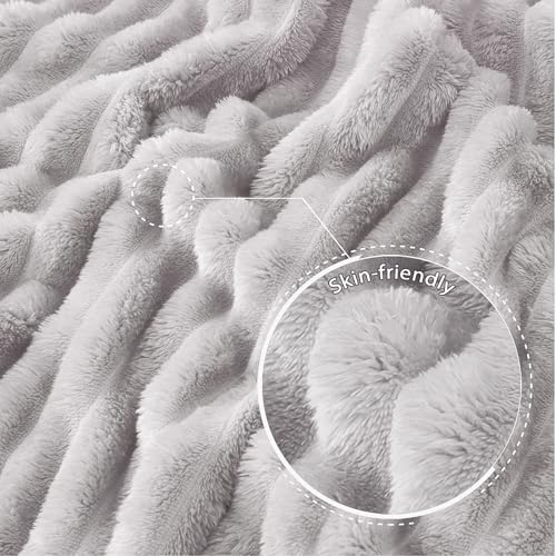 Striped Fleece Throw Blanket for Couch (Light Grey / Throw ( 50x60 IN ))