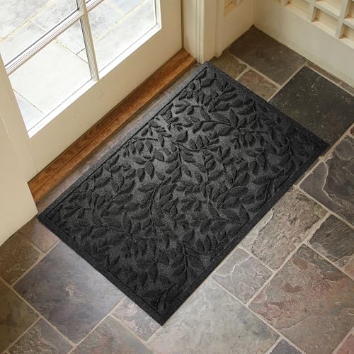 Black Leaves Outdoor Indoor Entrance Doormats (Leaves-black / 1'11" x 2'11" (Rectangular))