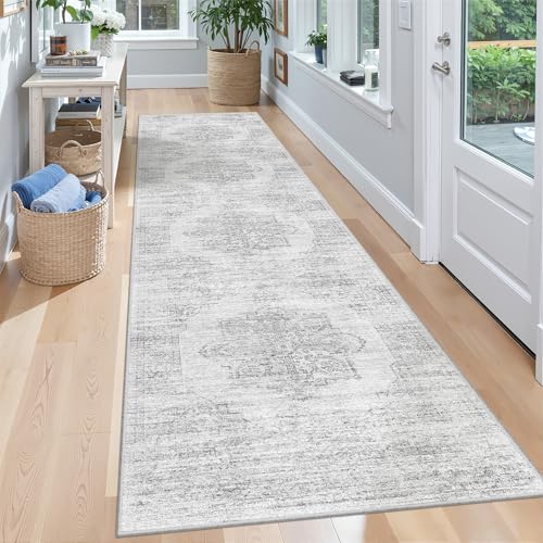 2x8 Runner Rug Non Slip (Light Grey/White / 2' x 8' (Runner))
