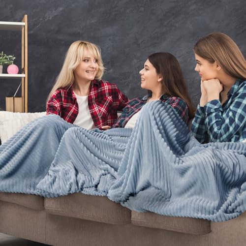 6 Pcs Flannel Blankets Bulk (Dusty Blue)