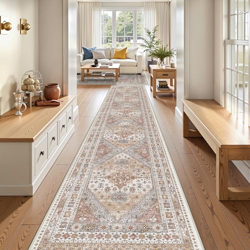 3x18 Long Runner Rugs for Hallway Vintage Washable Rug (Orange / 3' x 18' (Runner))