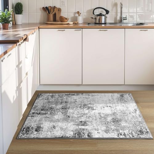 Entrance Rugs Indoor 2x3 Grey Entry Rug Washable Abstract Small Area Rug Non (Grey / 2' x 3' (Rectangular))