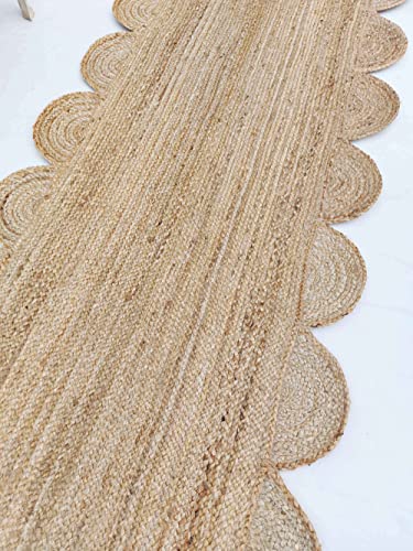 Scalloped Natural Jute Area Rug (Natural / 2'6"x18' (Runner))