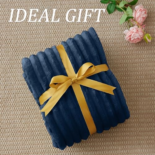 Ribbed Twin Blanket for Couch & Bed (Navy / Twin(60"x80"))
