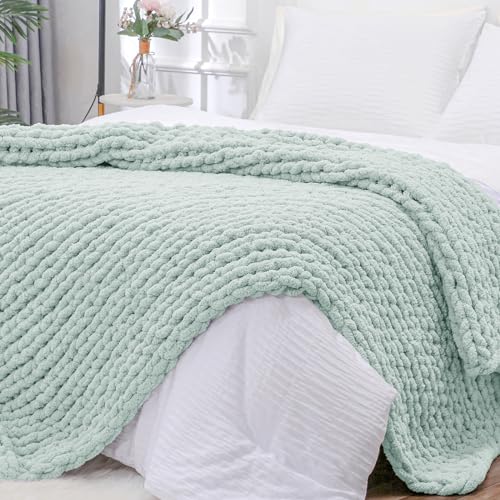 Chunky Knit Throw Blanket for Couch (Mint / 51"x63" (Large Size Throw）)