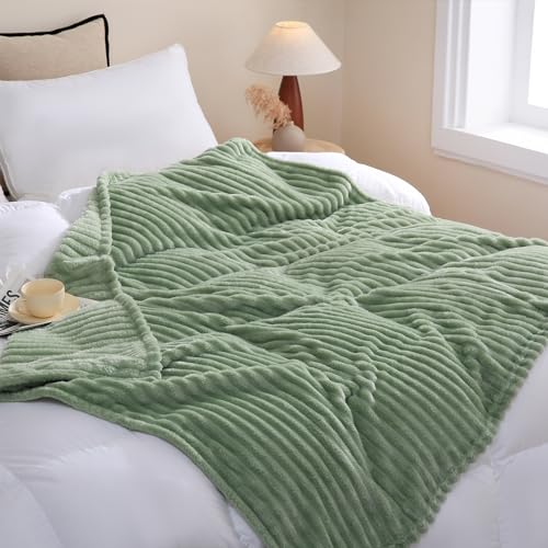 Sage Green Fleece Throw Blanket 50”×60” for Couch Sofa Livingroom (Sage Green / 50×60inch)