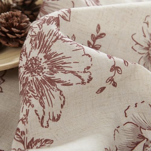 Vintage Floral Linen Curtains 96 Long for Living Room 2 Panels (Brick Red / 50"W x 96"L (Pack of 2))