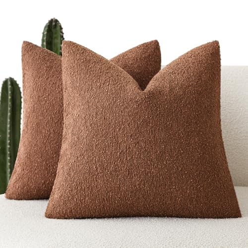 Decorative Textured Boucle Throw Pillow Covers 22x22 Red Taupe (22" x 22" (Pack of 2) / Coconut Shell)