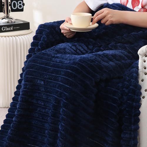 Navy Blue Fleece Throw Blanket 60”×80” for Couch Sofa Livingroom (Navy Blue / 60×80inch)