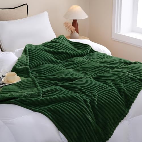 Dark Green Fleece Throw Blanket 50”×70” for Couch Sofa Livingroom (Christmas Green / 50×70inch)