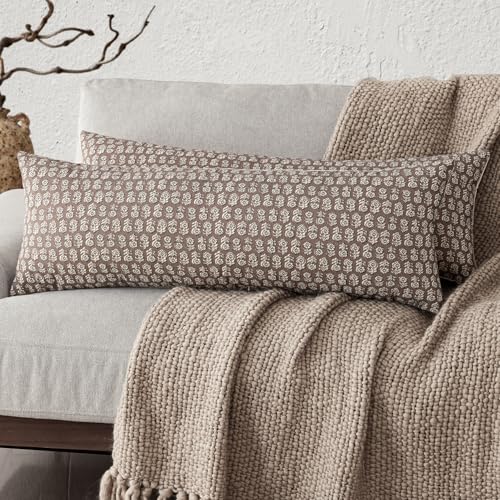 Long Floral Print Lumbar Throw Pillow Covers 14×36 Inch (36" x 14" (Pack of 2) / Chocolate)