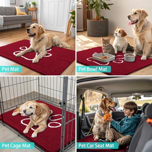 Dog Door Mat for Muddy Paws (24"X16" / Red and White)