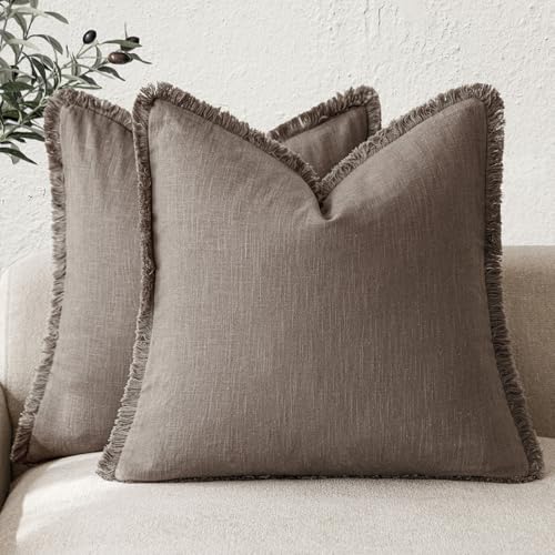 Decorative Linen Fringe Throw Pillow Covers 26×26 Light Coffee (26" x 26" (Pack of 2) / Malt Ball)
