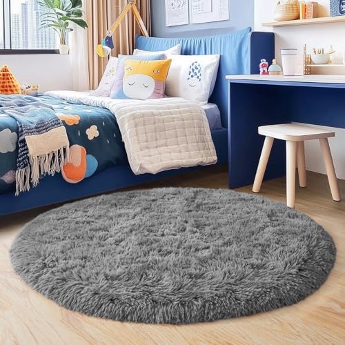 3'x3' Grey Round Rug for Bedroom (3' (Round) / Grey)