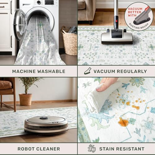 Boho Bathroom Runner 2x7 (2' x 7' (Runner) / Cream Green)