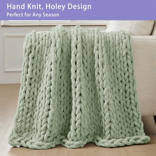 Chunky Knit Throw Blanket for Couch (Sage Green / 40"x80" (Special Size Throw))
