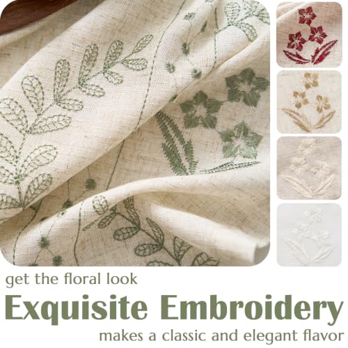 Floral Linen Curtains 90 Inch Farmhouse Back Tab 2 Panels (Sage / 50"W x 90"L (Pack of 2))