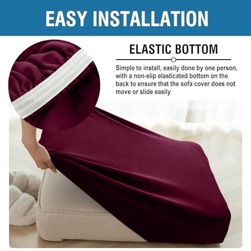Couch Cover Stretch Velvet Sofa Cushion Cover 1 (Wine / 1PC Seater or Backrest)
