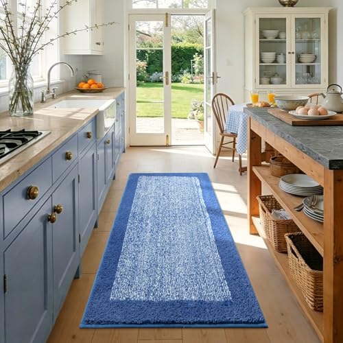 48x24 Long Bathroom Rugs Non Slip Washable (Blue / 2' x 4' (Rectangular))