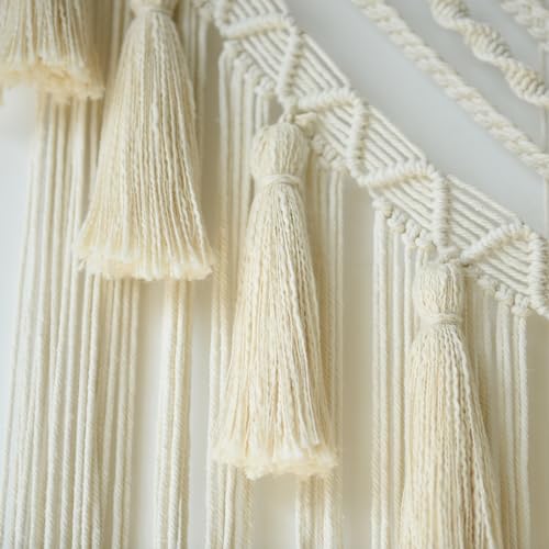 Macrame Wall Hanging Small Yarn Wall Art Ivory Boho Decor 31"Wx39"L (Ivory1)