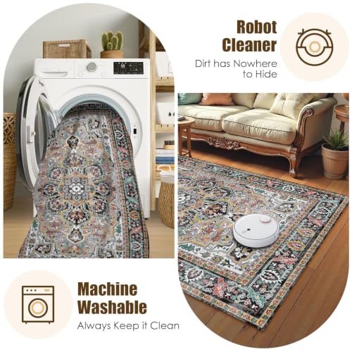 Washable Area Rug 5' x 7' Vintage Traditional Persian Mat (Slate and Multicolor / 5' x 7' (Rectangular))