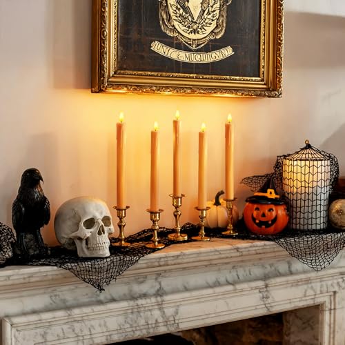 6 Pcs Orange Flameless Taper Candles with Remote (Orange / Pack of 6)