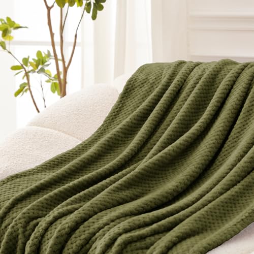 Large Waffle Fleece Throw Blanket for Couch (Olive / 50x70 in)
