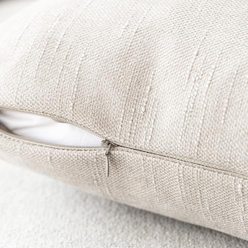 Textured Chenille Lumbar Throw Pillow Covers 12x20 (20" x 12" (Pack of 2) / Light Beige)
