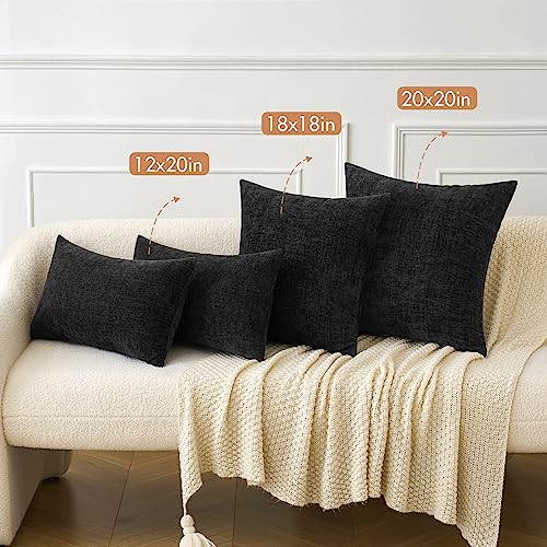 Soft Chenille Throw Pillow Covers Black 18x18 Inch Pack of 2 (18" x 18" (Pack of 2) / Black)