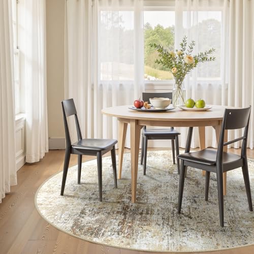 Washable Round 8ft Area Rug for Living Room Neutral Brown (Gray/Neutral Brown / 8' (Round))