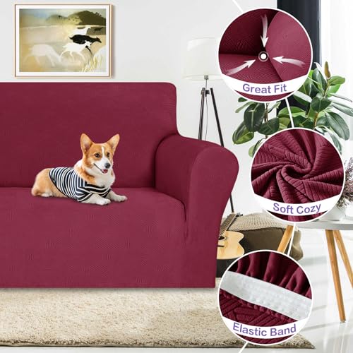 Oversized Super Stretch Couch Cover (- Wine Red / X-Large (92"-115"))