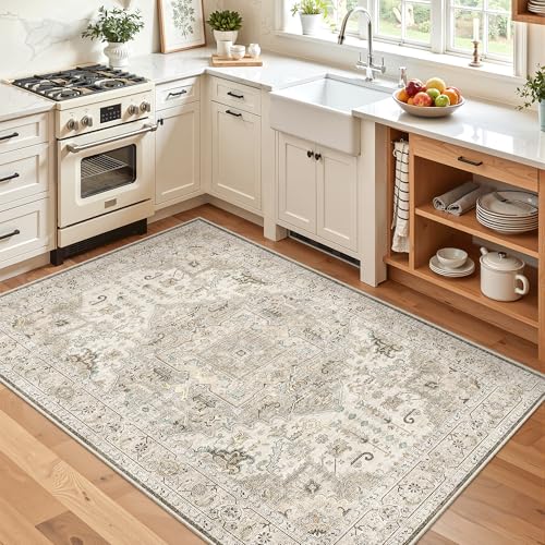 Area Rug 3x5 Washable Vintage Entry Rugs for Bedroom (Ivory/Brown / 3' x 5' (Rectangular))