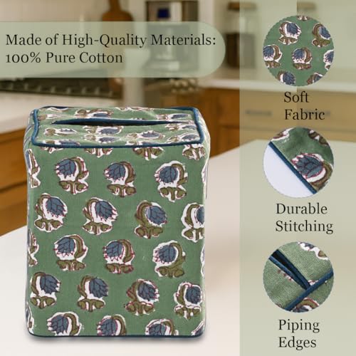 Block Print 100% Cotton Square Tissue Box Cover Basil Green (Basil Green)