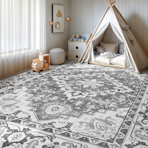 6x9 Area Rugs for Living Room Bedroom (Floral Grey / 6' x 9' (Rectangular))