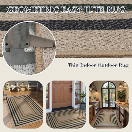 Mid Century Modern Easy Jute Rug (3' x 5' (Rectangular) / Nature/Colorful Border)
