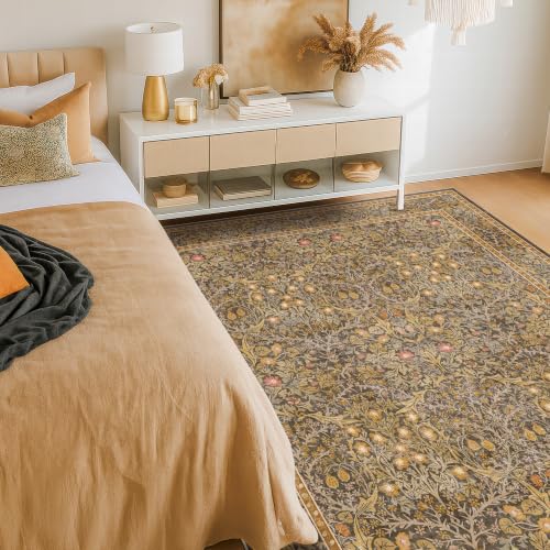 Washable Brown Oriental 5x8 Area Rug for Living Room (Gold Brown / 5' x 8' (Rectangular))