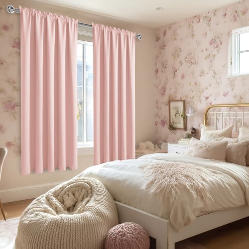 Wide Blackout Curtains for Bedroom 70 x 63 Inch Long Blush Pink (Blush Pink / 70"W x 63"L (Pack of 2))