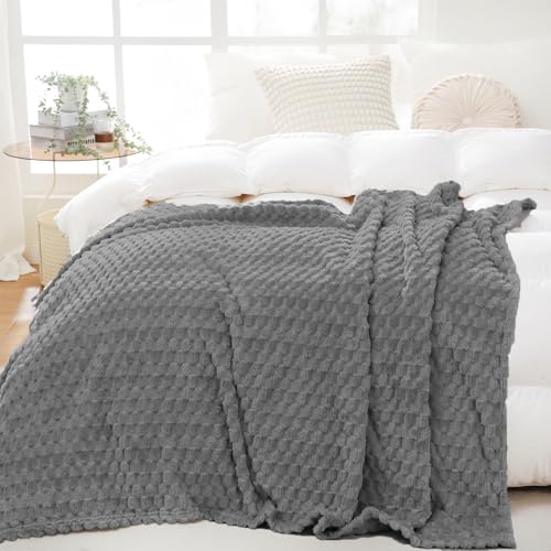 Grey Throw Blanket 50"×60" inches Fuzzy 3D Jacquard Decorative (Grey / 50"×60”)