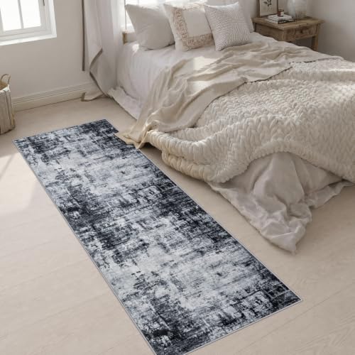 2.6x8 Washable Runner Rug：Modern Abstract Soft Carpet Dark Black (Dark Black / 2'6" x 8' (Rectangular))