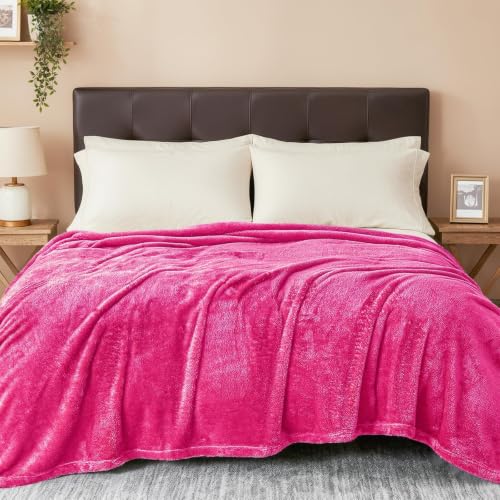 Fuzzy Plush Fleece Bed Blanket Queen Size (Hot Pink / 90x90 IN)