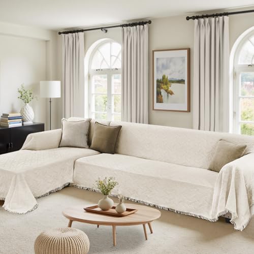 2 Piece Sectional Couch Cover for L Shape Sofa Ivory XL (Ivory / X-Large)