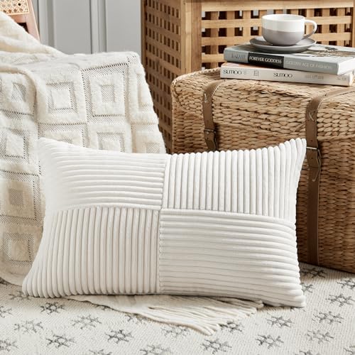 2 Packs Cream White Lumbar Decorative Throw Pillow Covers 20x28 Inch for Couch Bed Sofa (Cream White / 28" x 20" (Pack of 2))